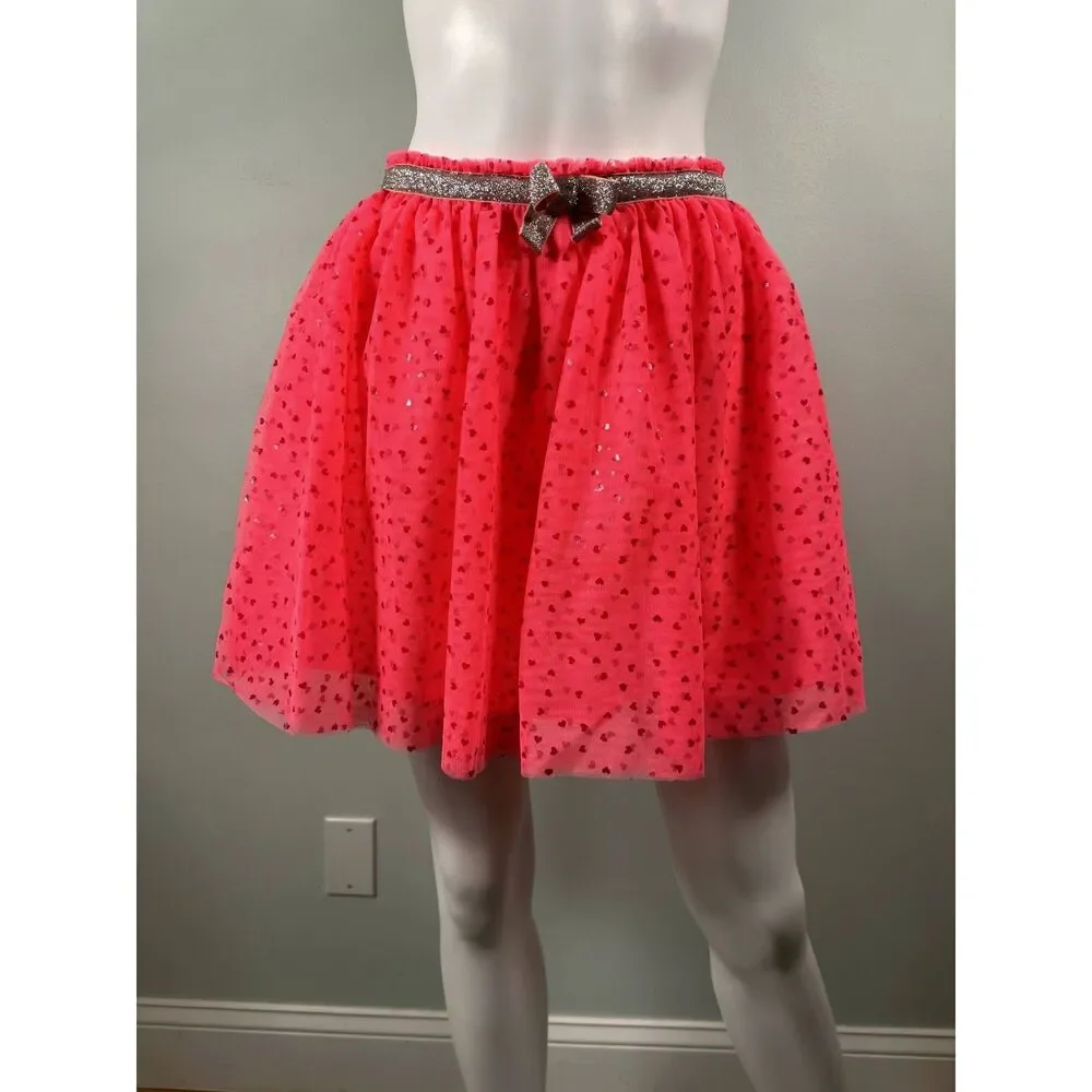 Cat & Jack Neon Pink Hearts Tulle Tutu Ballet Mini Skirt size Girls XL 14/16
